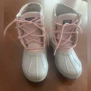 Sperry Duck Boots, pink/silver/camo accents, Youth Size 2